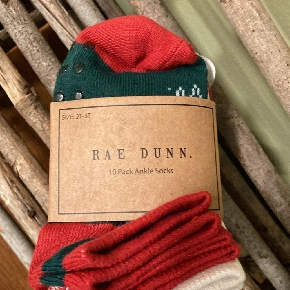 NEW! Rae Dunn 2T-3T TEN PACK Buffalo Check CHRISTMAS ANKLE SOCKS